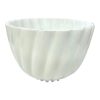Early Milk Glass Bowl With Pretty Swirled Fluted Sides For Sale