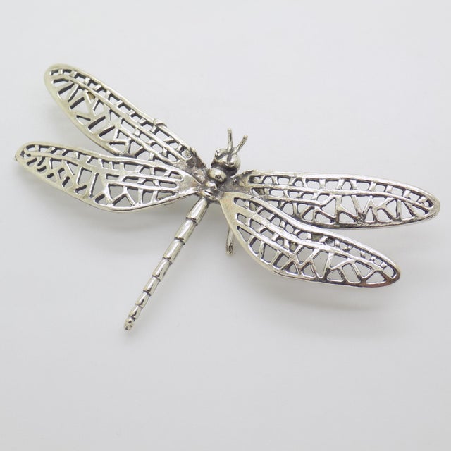 Vintage Italian Handmade Silver Life Size Dragonfly Figurine, 1980s For Sale - Image 3 of 11