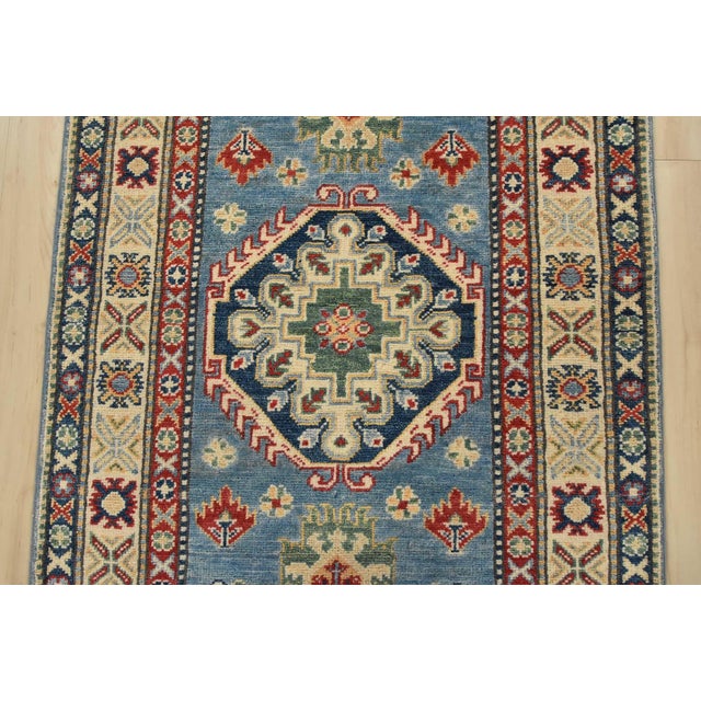 2020s Kazak Runner 2’9” X 9’6” Blue Wool Tribal Hand-Knotted Oriental Rug For Sale - Image 5 of 13
