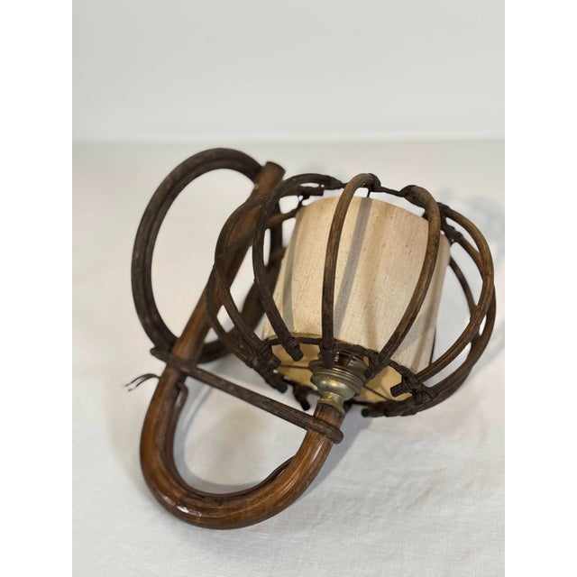 Wood Wall Sconce in Bent Rattan and Canvas by Louis Sognot, 1950 For Sale - Image 7 of 11