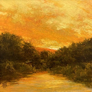 Summer Marsh by Shawn Krueger | Oil on Artefex ACM panel Landscape with sunset over marshland. For Sale