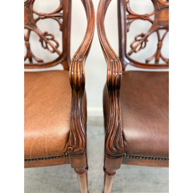 Pair of Theodore Alexander Regency Style Mahogany Armchairs With Leather Seats For Sale - Image 9 of 16