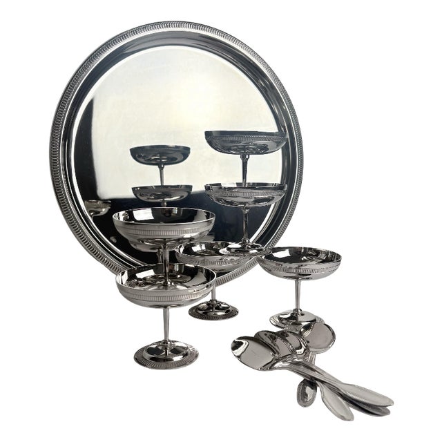 French Stainless Steel Dessert Coupes Set and Champagne, 1970s, Set of 12 For Sale
