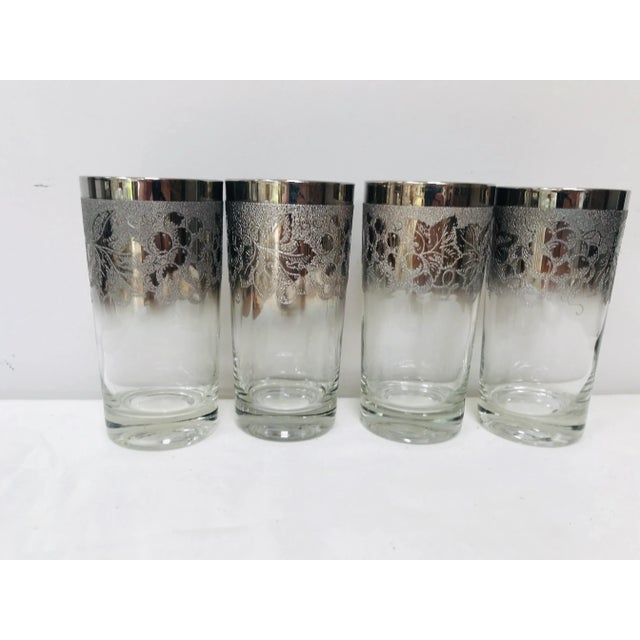 Mid-Century Vitreon Queen's Lusterware Etched Silver Long Drink Glasses - Set of 4 For Sale In Phoenix - Image 6 of 6