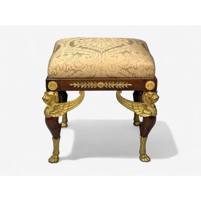 French Empire Revival, Bronze, Mahogany, Fabric, Footstool, France, 19th C. For Sale - Image 4 of 14