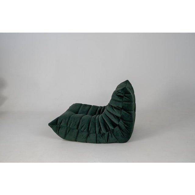 Togo Lounge Chair and Pouf in Dark Mint Velvet by Michel Ducaroy for Ligne Roset, 1973, Set of 2 For Sale - Image 10 of 18
