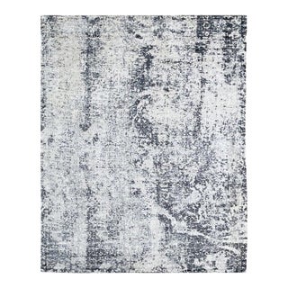 7x9 Ivory Hand-Knotted Wool Pixelated Distressed Abstract Modern Carpet Rug For Sale