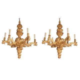 Giltwood Louis XIV Style Six-Light Chandeliers - a Pair For Sale