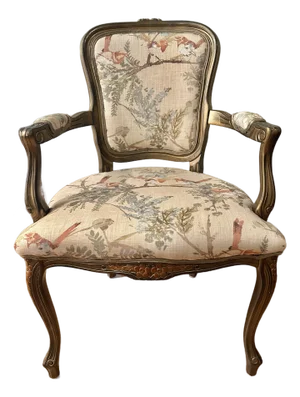 Late 20th Century Italian Louis XV Style Armchair With Carved Wood Polychrome Finish and Custom Upholstery