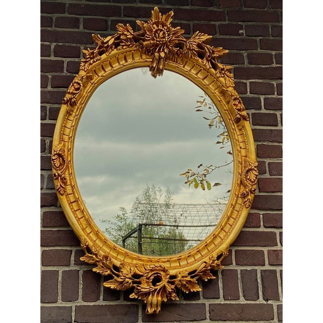 Gold 20thC Louis XVI Gilded Beech Oval Gold Leaf Wall Mirror For Sale - Image 8 of 18