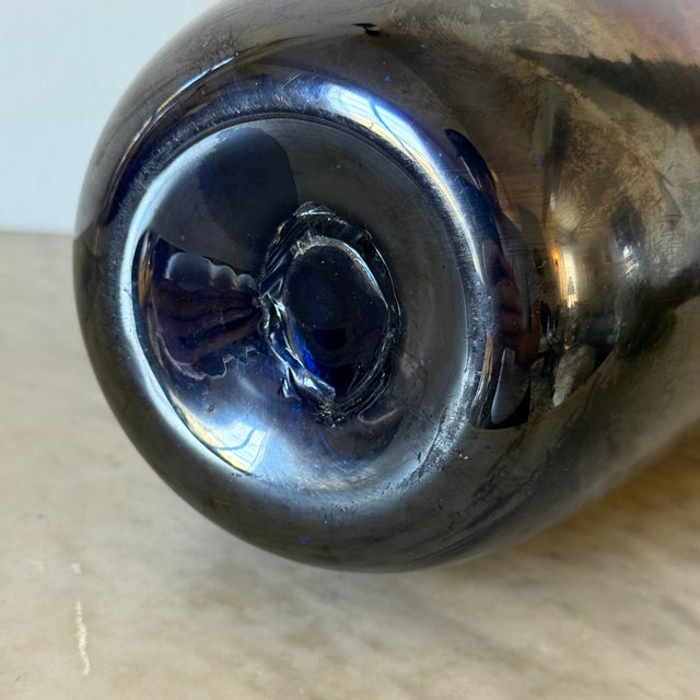Art Nouveau Mouth-Blown Glass Good-Luck Vessel in Iridescent Cobalt Glass For Sale - Image 9 of 9