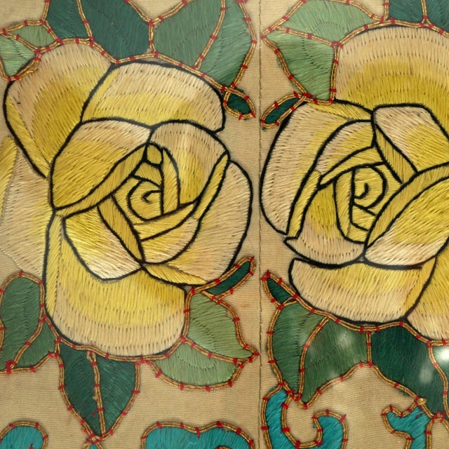 Chinese Republic Era Silk Rose Robe Sleeve Bands Framed 1920’s For Sale In Phoenix - Image 6 of 8