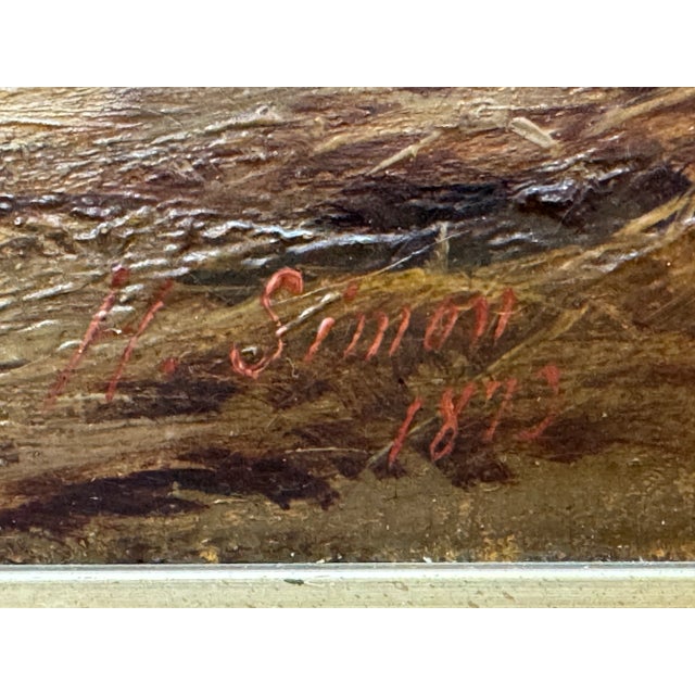 H. Simon 1879 Two Friends Terrier & Rat Oil Painting Gilded frame Oil on canvas 20 x 24 unframed, 27 x 31 framed