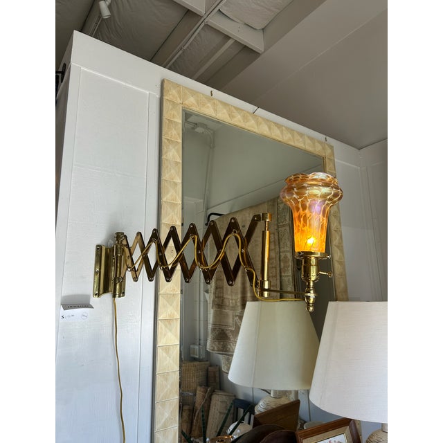 Vintage Brass Scissor Wall Lamp With Iridescent Glass Shade For Sale - Image 13 of 13