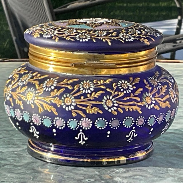 Art Nouveau Cobalt Glass Hinged Box For Sale - Image 3 of 4