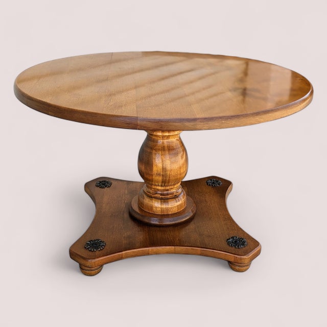 Vintage Round Solid Maple Pedestal End Table With Decorative Rosettes For Sale - Image 13 of 15