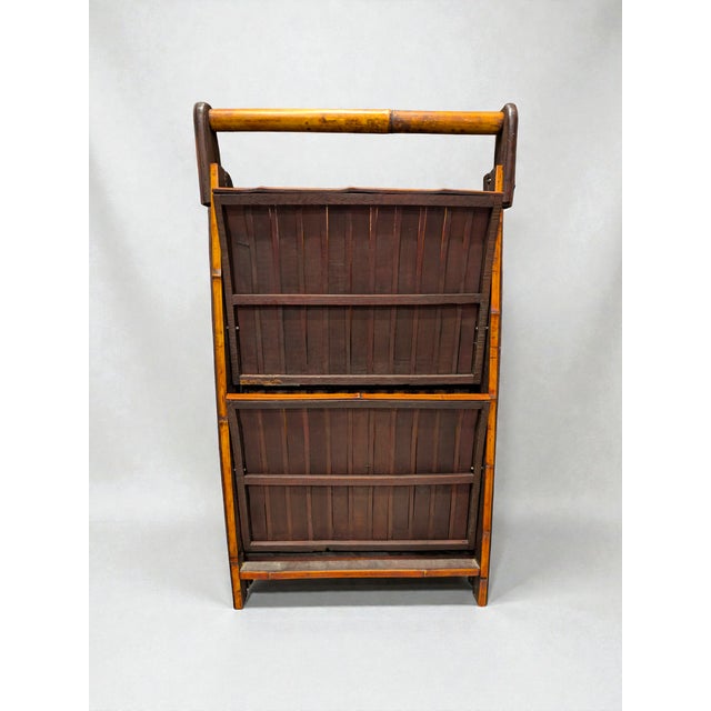 1970s Vintage French Folding Magazine Rack, 2-Tier Bamboo & Rattan Wicker Holder, Boho Coastal Mid-Century Storage For Sale - Image 5 of 5