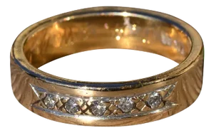 The Freesia: Men's Engraved 14K Gold and Diamond Wedding Band