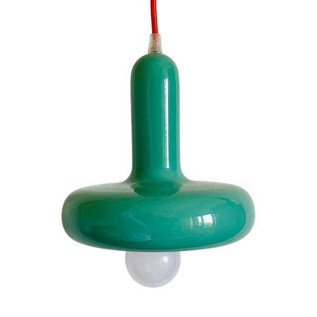 Bauhaus Green Metal Pendant Light, 1950s For Sale