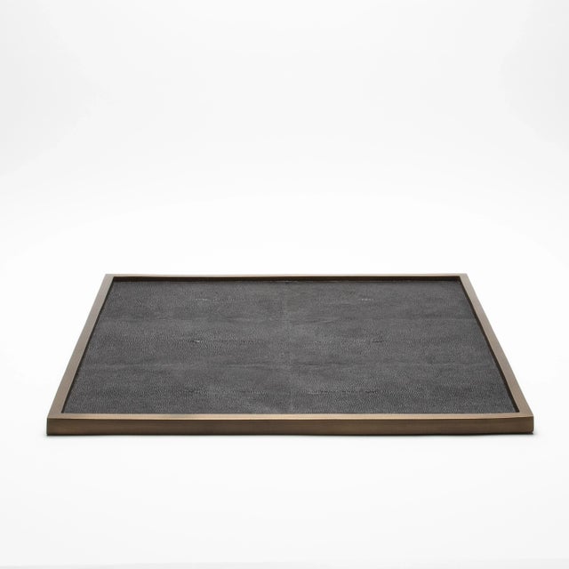 Modern Large Square Tray in Black Shagreen With Bronze Patina Brass by Kifu Paris For Sale - Image 3 of 5
