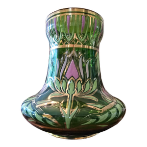 Antique Moser Bohemian Glass Emerald Green Gilded Vase