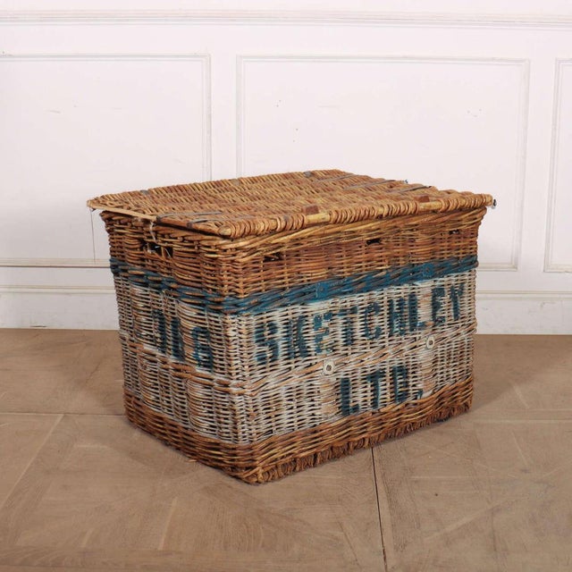 English wicker basket from a fabric mill. Would make a wonderful log basket. 1900. This piece is designed in the style of...