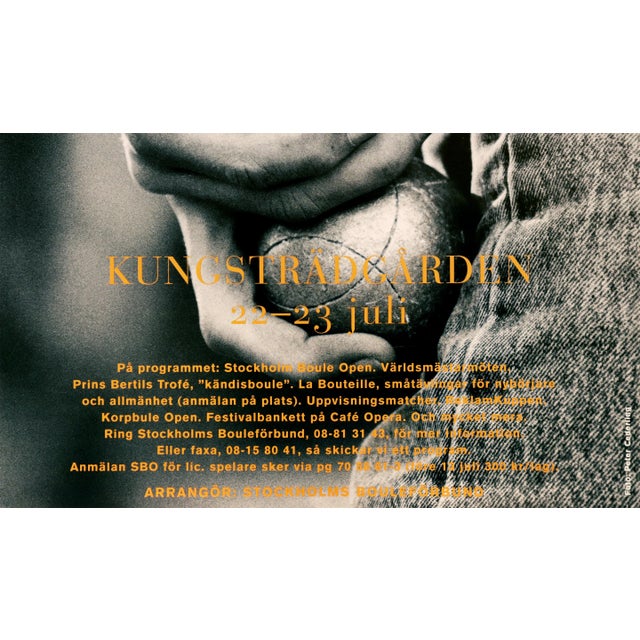 Contemporary 1990s Swedish Sports Poster - Stockholms Boule Festival, Kungsträdgården 22-23 Juli For Sale - Image 3 of 5
