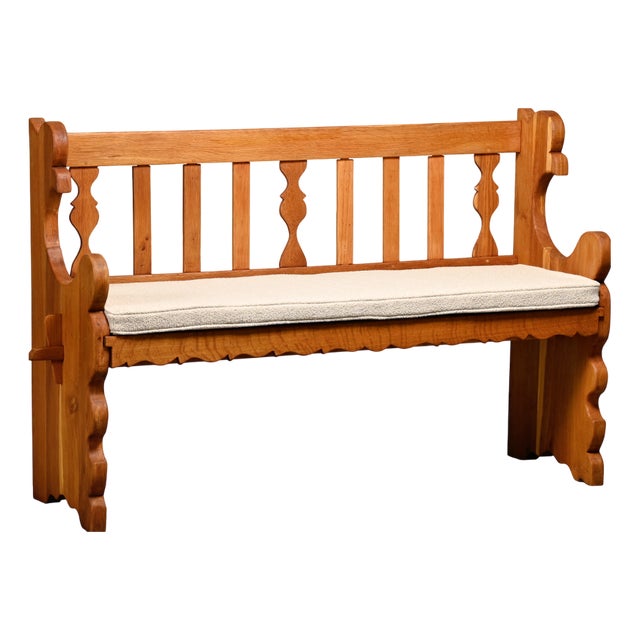 Scandinavian Hall Bench in Oak and Bouclé Cushion in the style of Henning Kjærnulf, 1960s For Sale