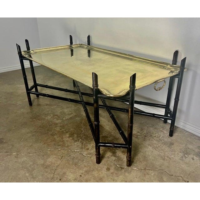 Antique Brass Tray Table on Black Chinoiserie Base, 20th Century For Sale - Image 10 of 18