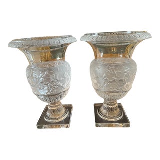 1980s Pair Lalique Crystal Versailles Urns For Sale