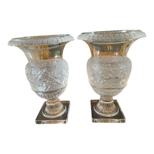 1980s Pair Lalique Crystal Versailles Urns