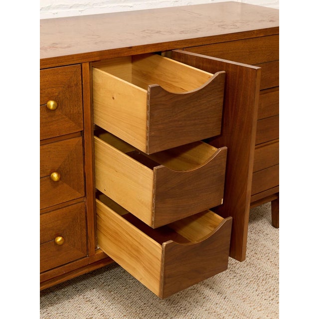 Mid Century Dresser With Gold Pulls For Sale - Image 9 of 12