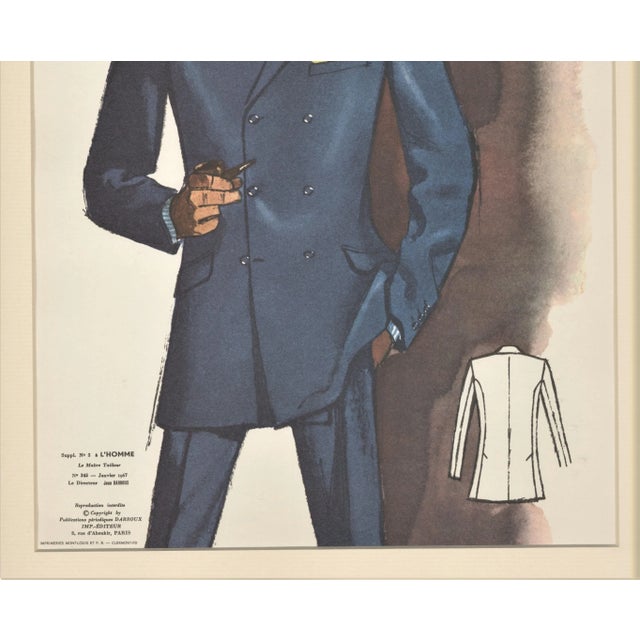 Mid-Century Modern 1967 Mid-Century French Men's Tailoring Fashion Lithograph, Matted For Sale - Image 3 of 5
