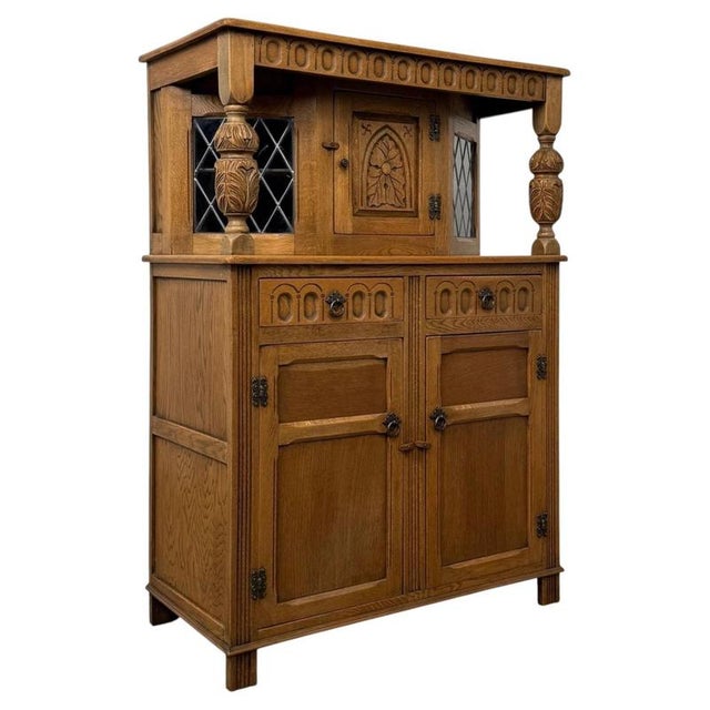 Wood Antique English Golden Oak Court Cabinet, 1900s For Sale - Image 7 of 13