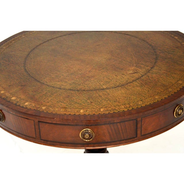 Wood Antique Regency Style Leather Top Drum Table, 1890 For Sale - Image 7 of 12