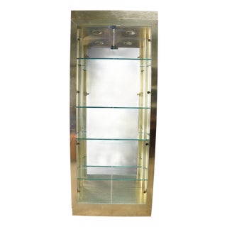 Vintage Hollywood Regency Brass & Glass Curio Display Cabinet Vitrine MCM 80" For Sale