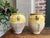 Mustard Pair Antique Provincial French Yellow Glazed Pottery Confit Pot Urn Vessel Vase For Sale - Image 8 of 13