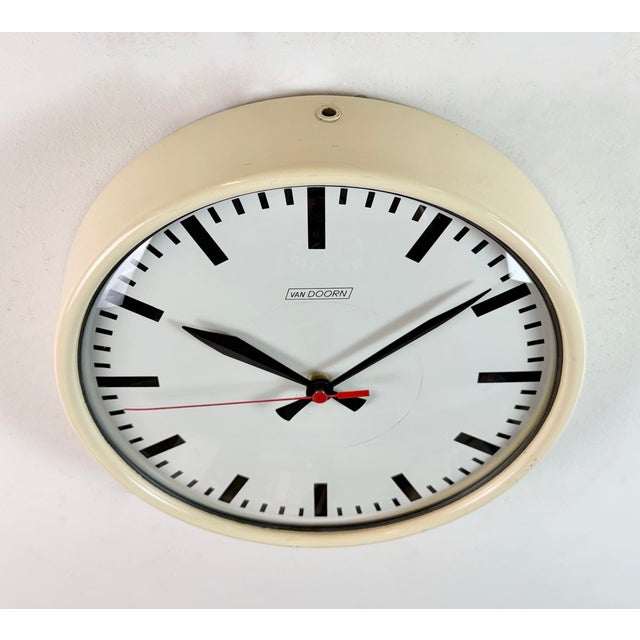 Vintage Beige School Wall Clock from Van Doorn, 1960s For Sale - Image 4 of 18