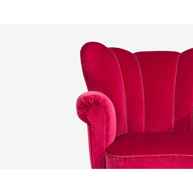 Wood Swedish Cabinetmaker, Lounge Chairs, Red Velvet, Lacquered Wood, Sweden, 1940s For Sale - Image 7 of 13