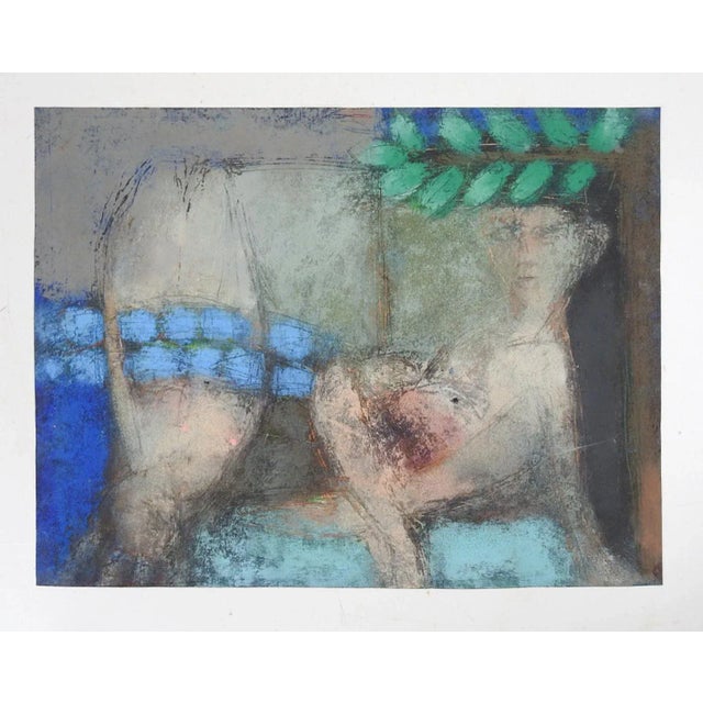 Contemporary Late 20th Century Abstract Figure Pastel Painting For Sale - Image 3 of 4