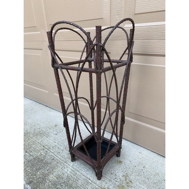 French Country Early 20th Century Rustic Trompe l'Oeil Faux Twig Iron Umbrella Stand For Sale - Image 3 of 15