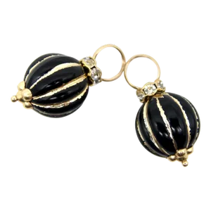 Vintage 14k Gold Black Enamel and Glass Charms or Earring Enhancers - 2 Pieces