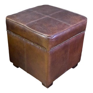 Timothy Oulton Vintage Cigar Leather Ottoman For Sale