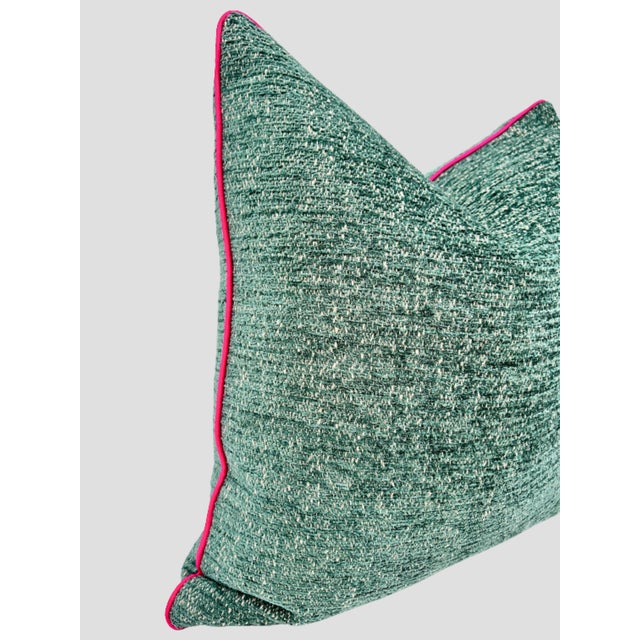 Traditional Peacock Blue Chenille Pillow Pair For Sale - Image 3 of 8