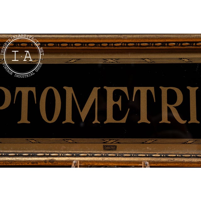 Antique Reverse-Painted "Tallimit" Brass-Tone "Optometrists" Sign For Sale - Image 4 of 9