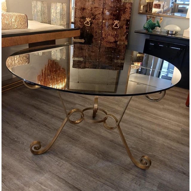 Vintage Brass and Glass Round Table, 1950s For Sale - Image 4 of 9