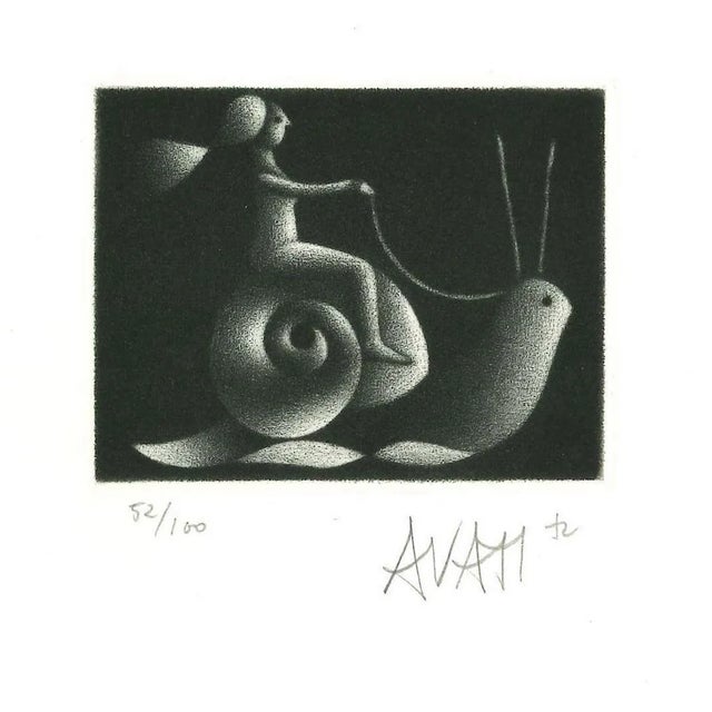 Snail Rider - Original Etching on Paper by Mario Avati - 1970s 1970s For Sale