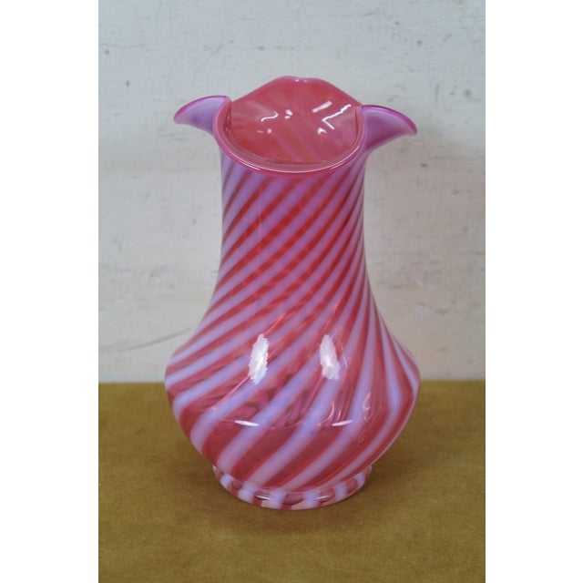 Fenton Art Glass Company Late 20th Century 3 Fenton Cranberry Glass Opalescent Ruffled Clambroth Vase Basket Bowl Compote For Sale - Image 4 of 16