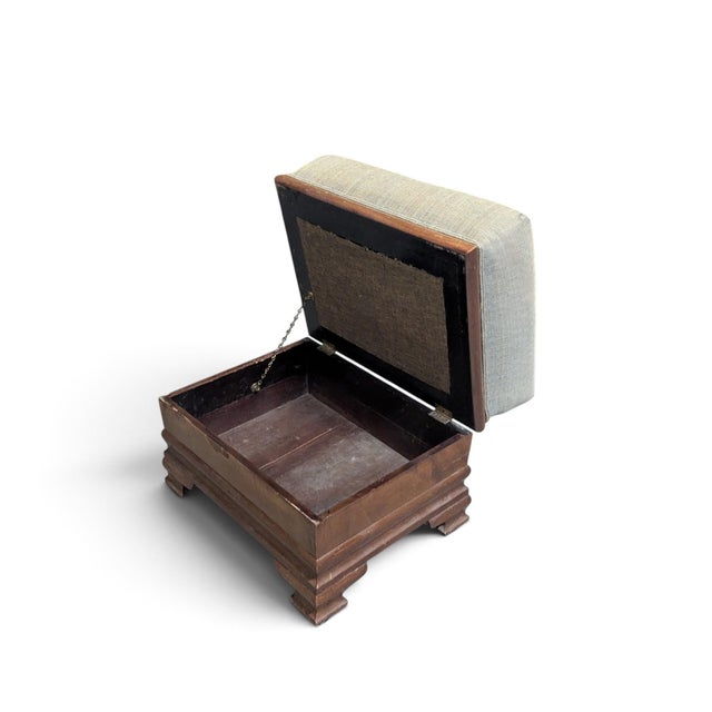 Early-to-Mid 20th Century Upholstered Wood Storage Ottoman With Hinged Lid For Sale - Image 9 of 17