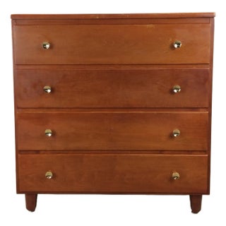 Mid Century Modern Maple Chest of Drawers With Brass Hardware For Sale